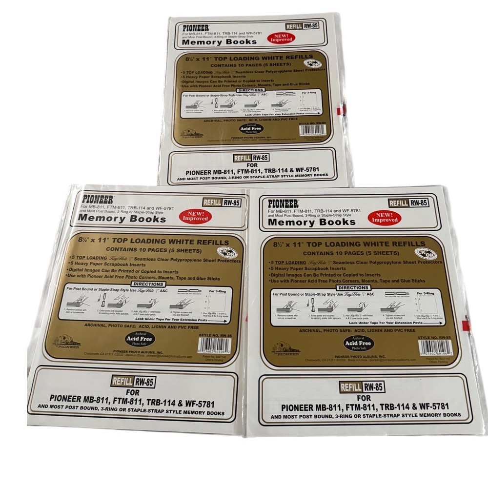 Pioneer Memory Books Refill RW-85 3pk 8.5x11 White NEW Top Loading Scrapbook